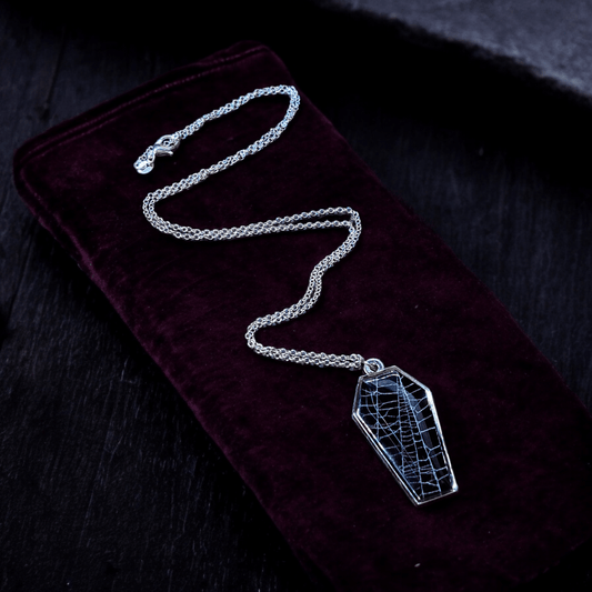 Real Spiderweb Coffin Necklace Jewelry - Gothic & Alternative Gift - Haunted