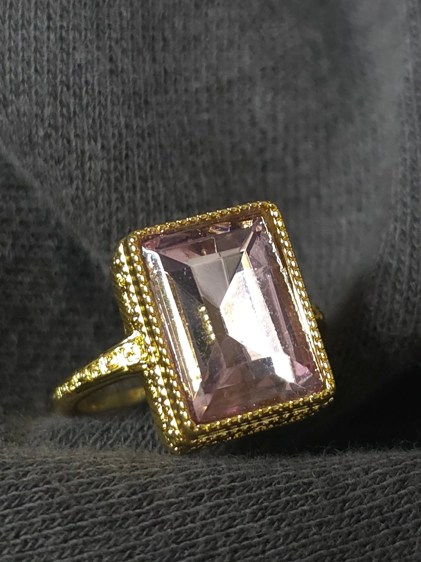 Rectangle Baby Pink Stone Gold ring Jewelry - Gothic & Alternative Gift - Haunted