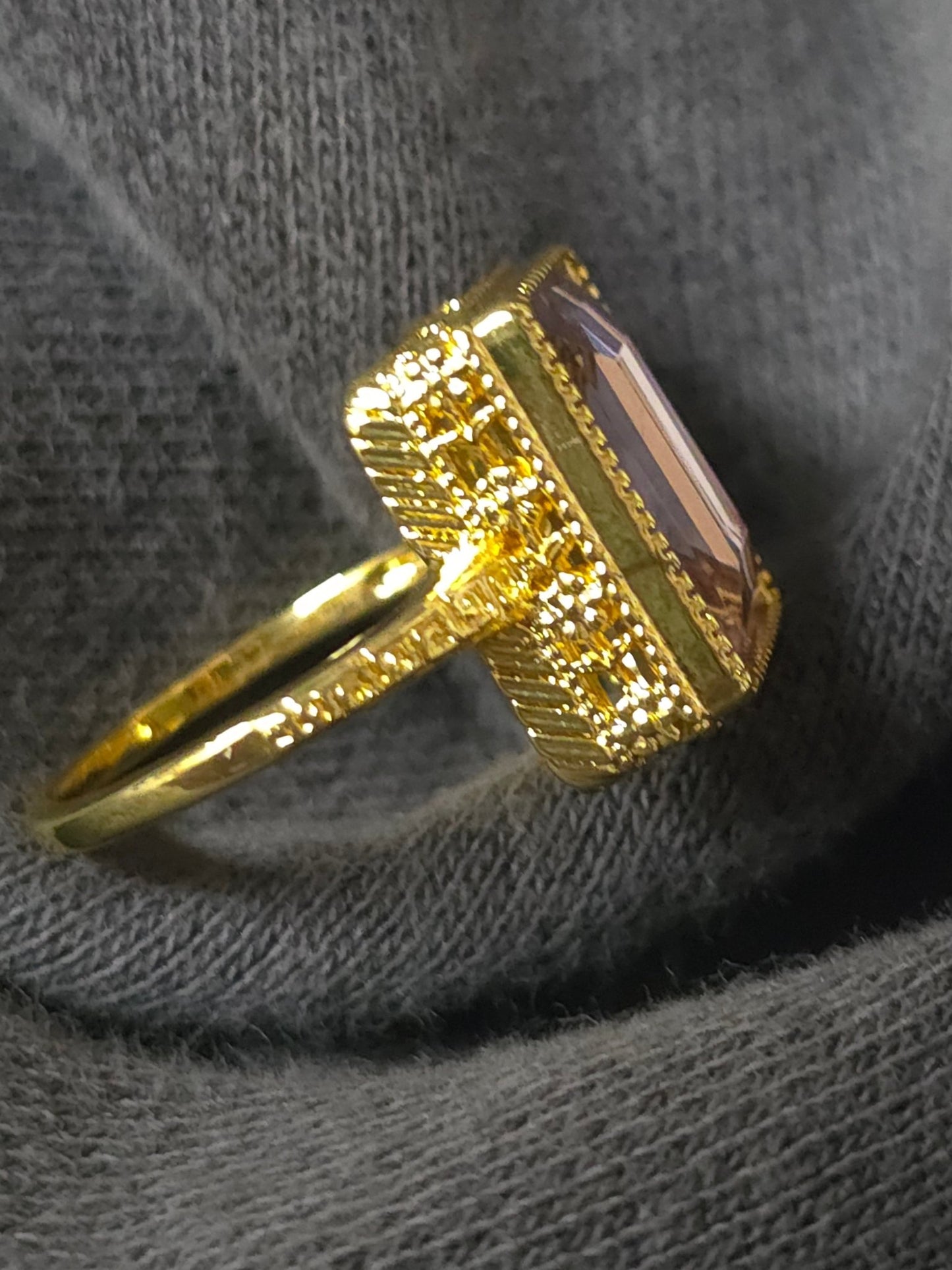 Rectangle Baby Pink Stone Gold ring Jewelry - Gothic & Alternative Gift - Haunted