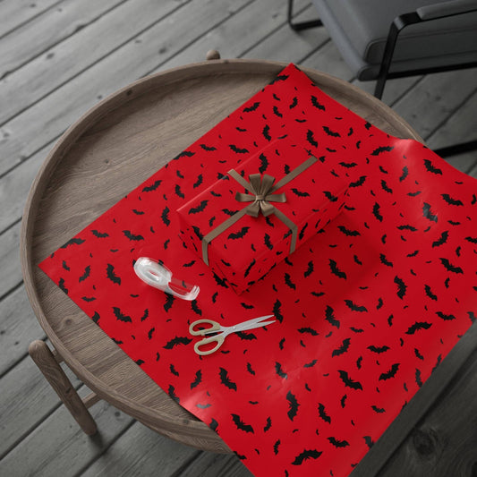 Red and Black Bats Spooky Gift Wrapping Paper Roll Wrapping Paper - Gothic & Alternative Gift - Haunted