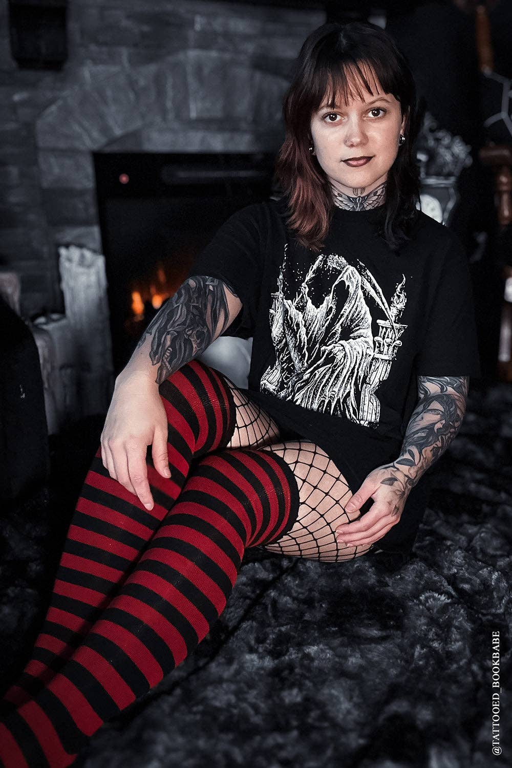 Red Fishnet Garter Thigh High Socks Goth Victorian Cosplay Accessories - Gothic & Alternative Gift - Haunted
