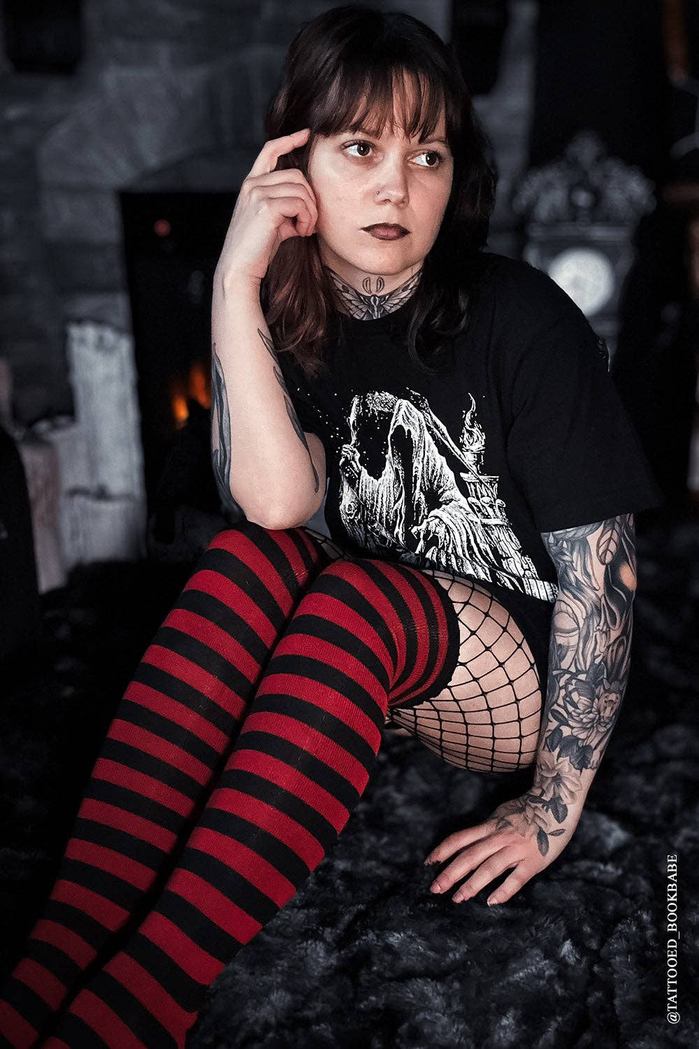 Red Fishnet Garter Thigh High Socks Goth Victorian Cosplay Accessories - Gothic & Alternative Gift - Haunted