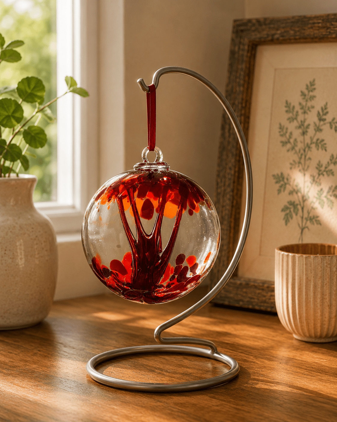 Red Glass Spirit Ball – 3.94-Inch Handcrafted Hanging Ornament Witch Supplies - Gothic & Alternative Gift - Haunted