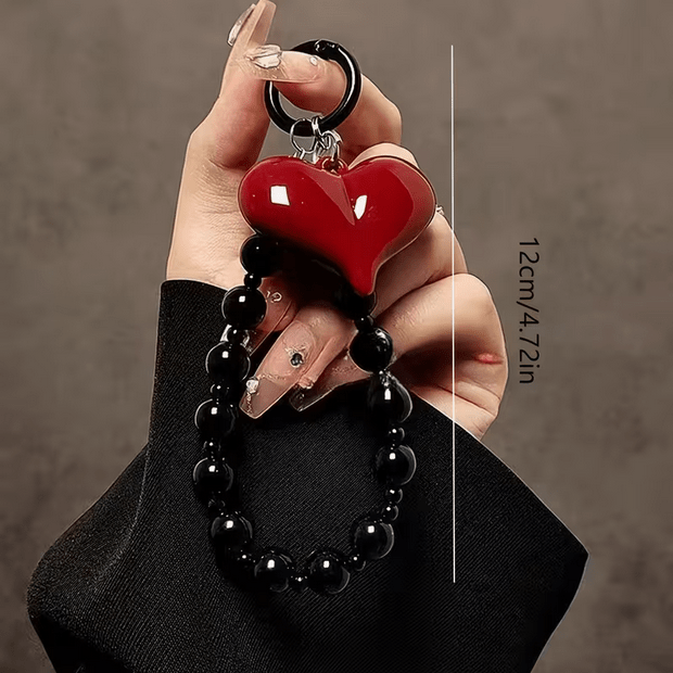 Red Heart Pendant Beaded Goth Phone Chain Lanyard Wrist Strap Costumes - Gothic & Alternative Gift - Haunted