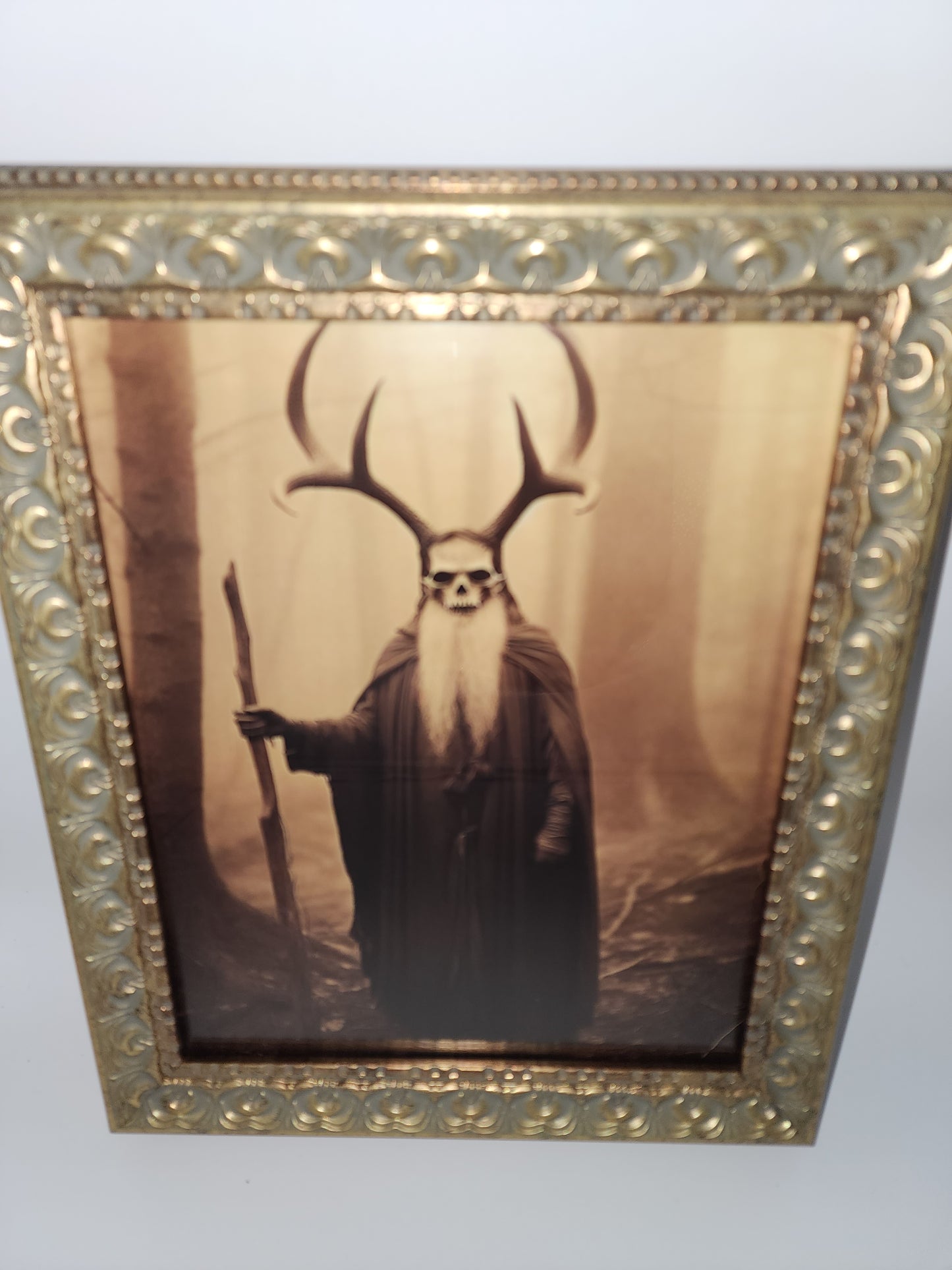 Creepy Vintage Cult Horned Man Framed Print