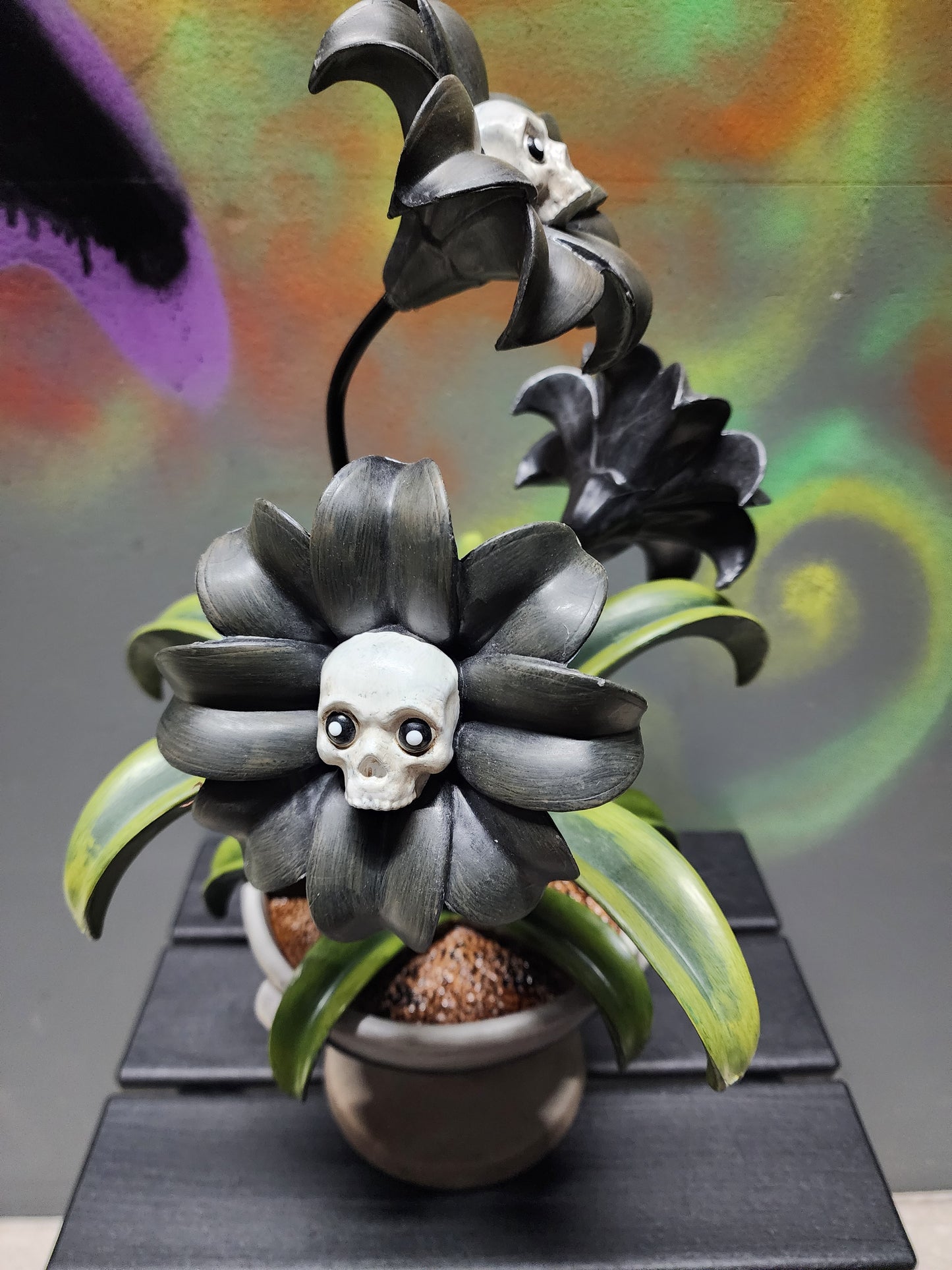 Goth Garden Potted Plant Skull Flower Pot