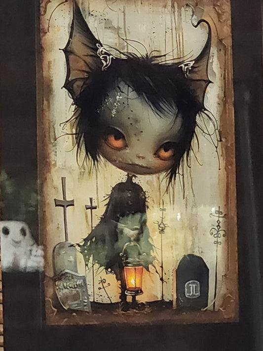 Whimsigoth Vampire Children Creepy Cute Gothic, Halloween, Vintage Framed Print