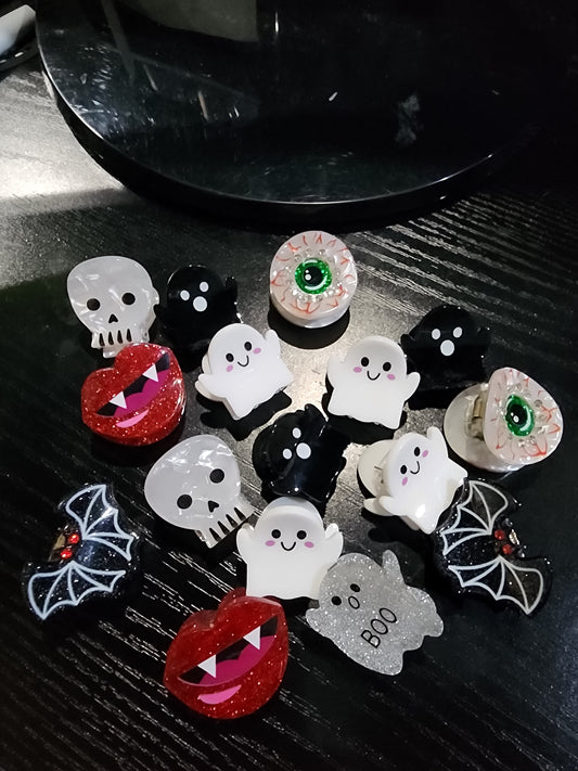 Mini Halloween Whimsigoth Claw Clip Black Cat, Ghost, Pumpkin, Vampire, Eye Ball, Bat