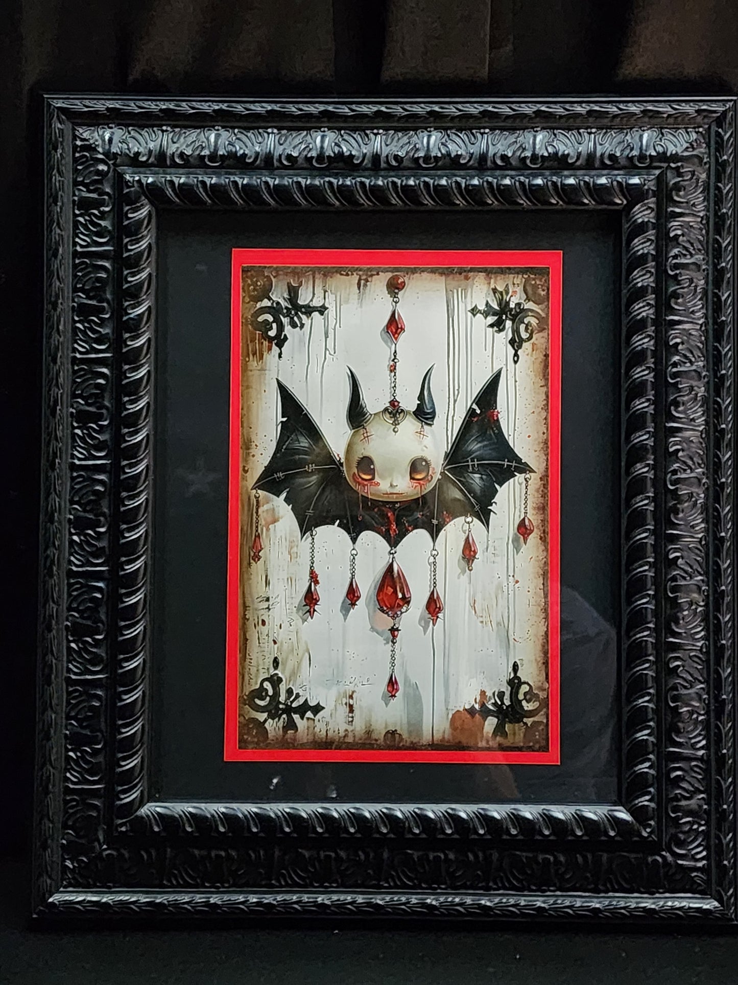 Whimsigoth Bat Vampire Framed Print Goth, Vintage, Halloween Creepy Cute