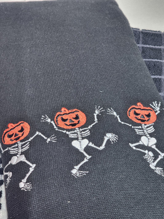 Pumpkin Jack-o-Lantern Skeleton Dancing Kitchen Towels Set of 4