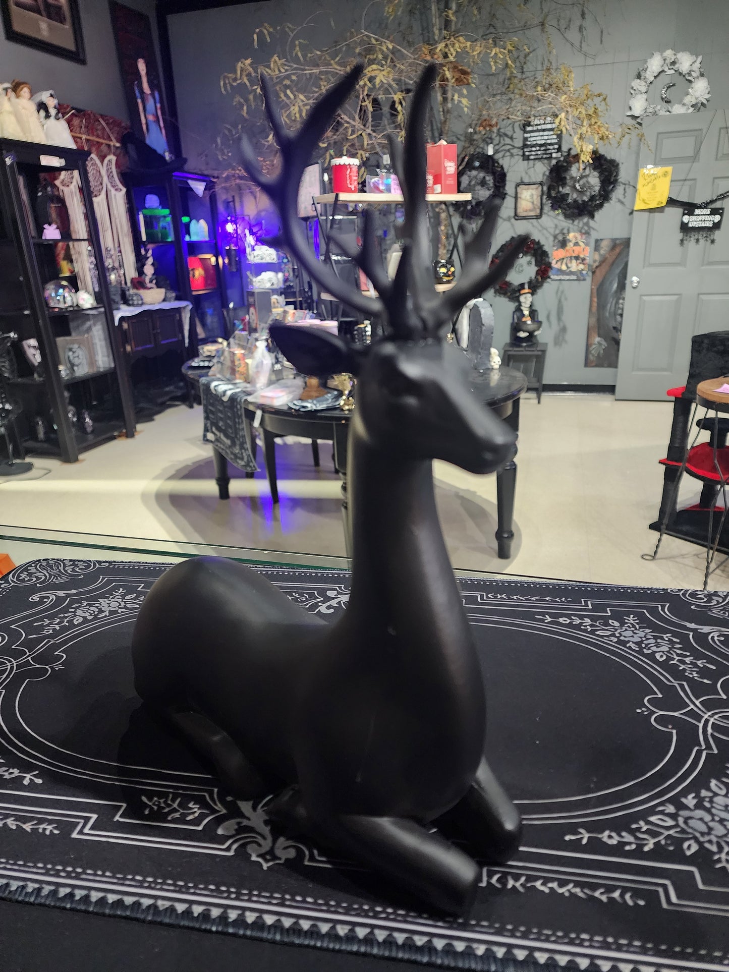Large Black Reindeer Deer  Figurine