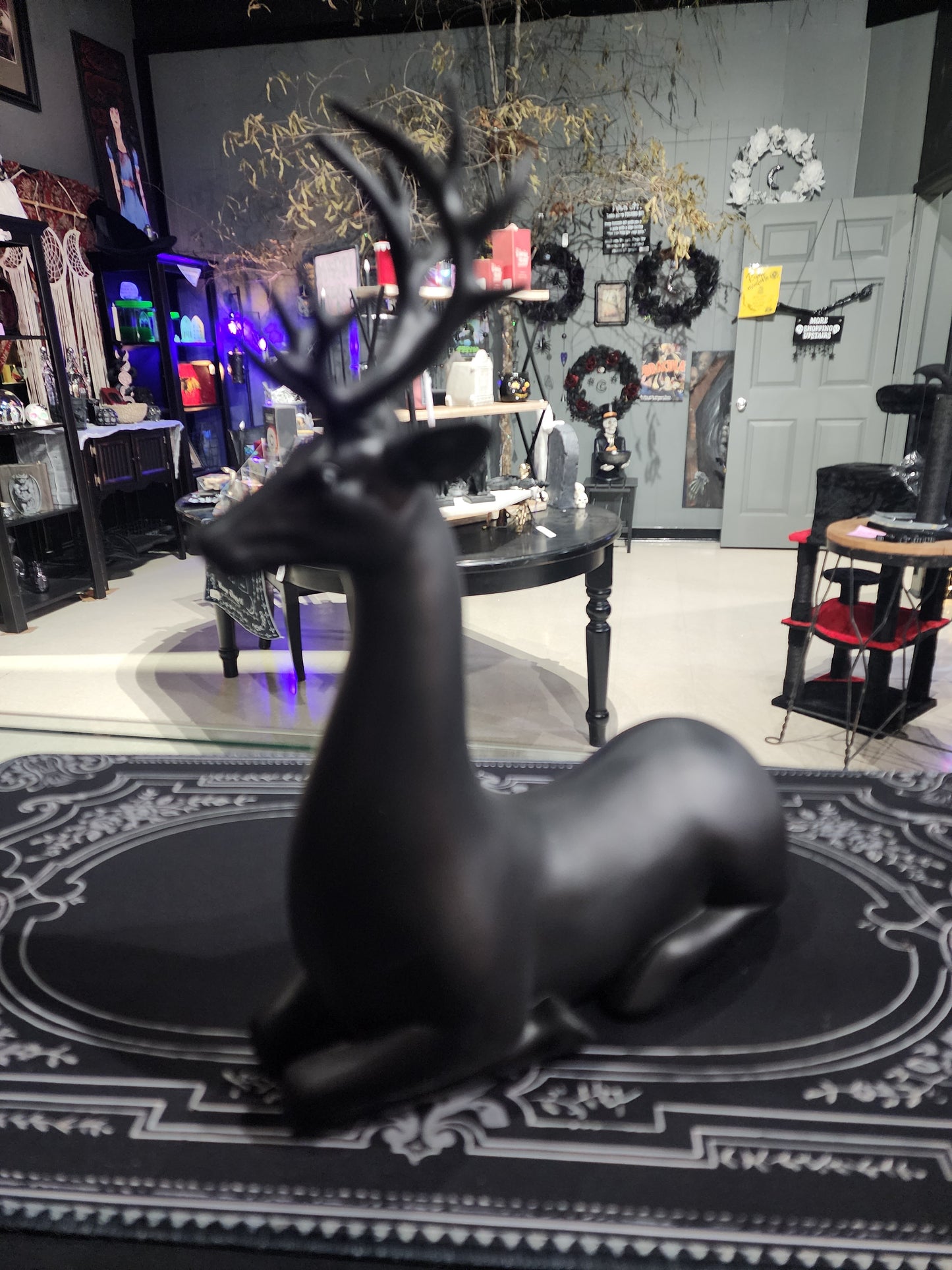 Large Black Reindeer Deer  Figurine