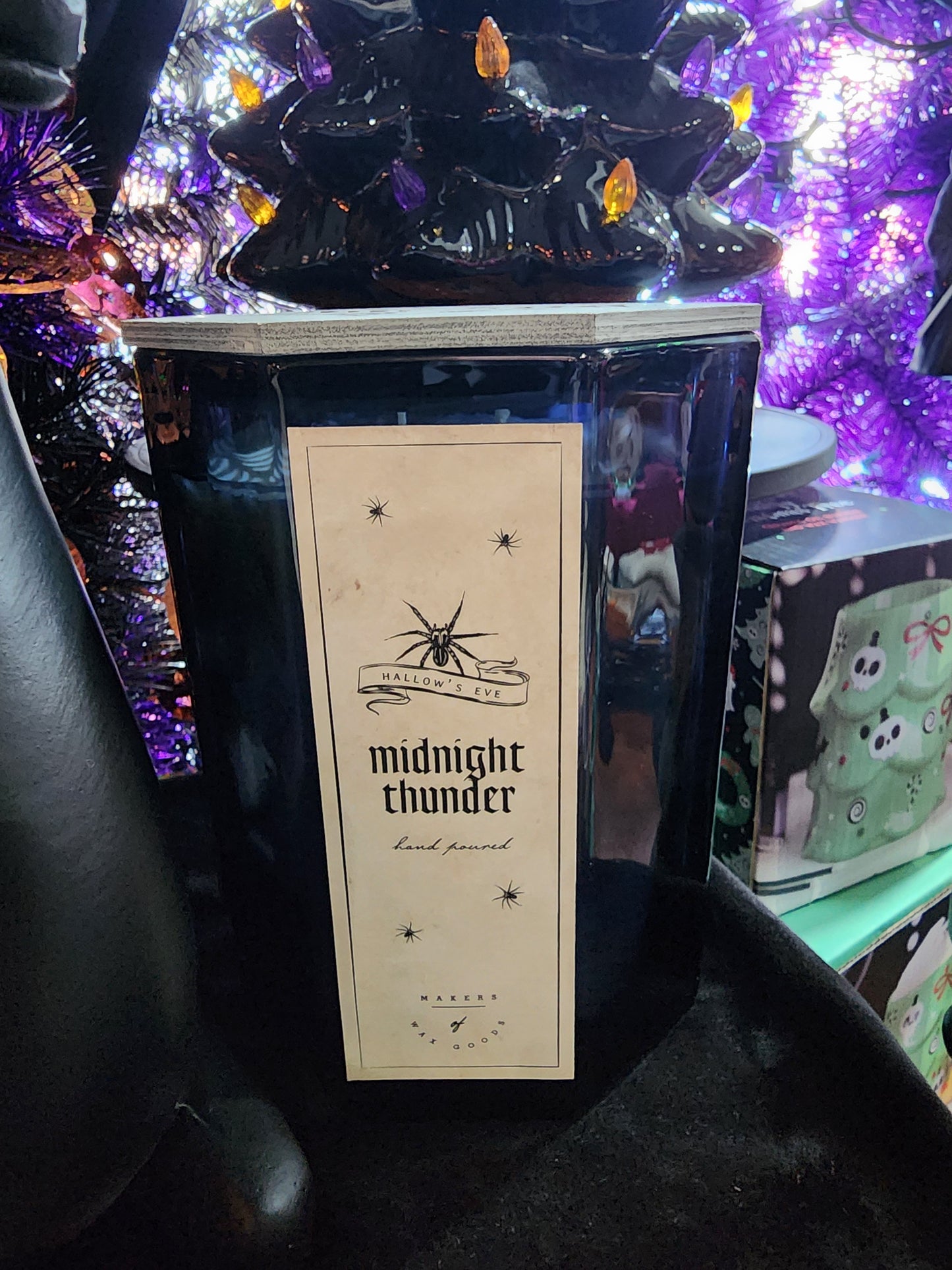 XL Midnight Thunder Creep it Real Glass Candle Blue Spiderweb