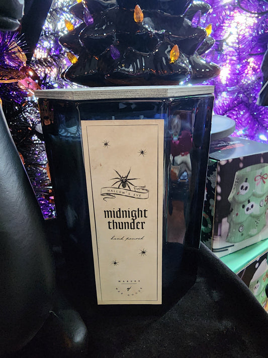 XL Midnight Thunder Creep it Real Glass Candle Blue Spiderweb