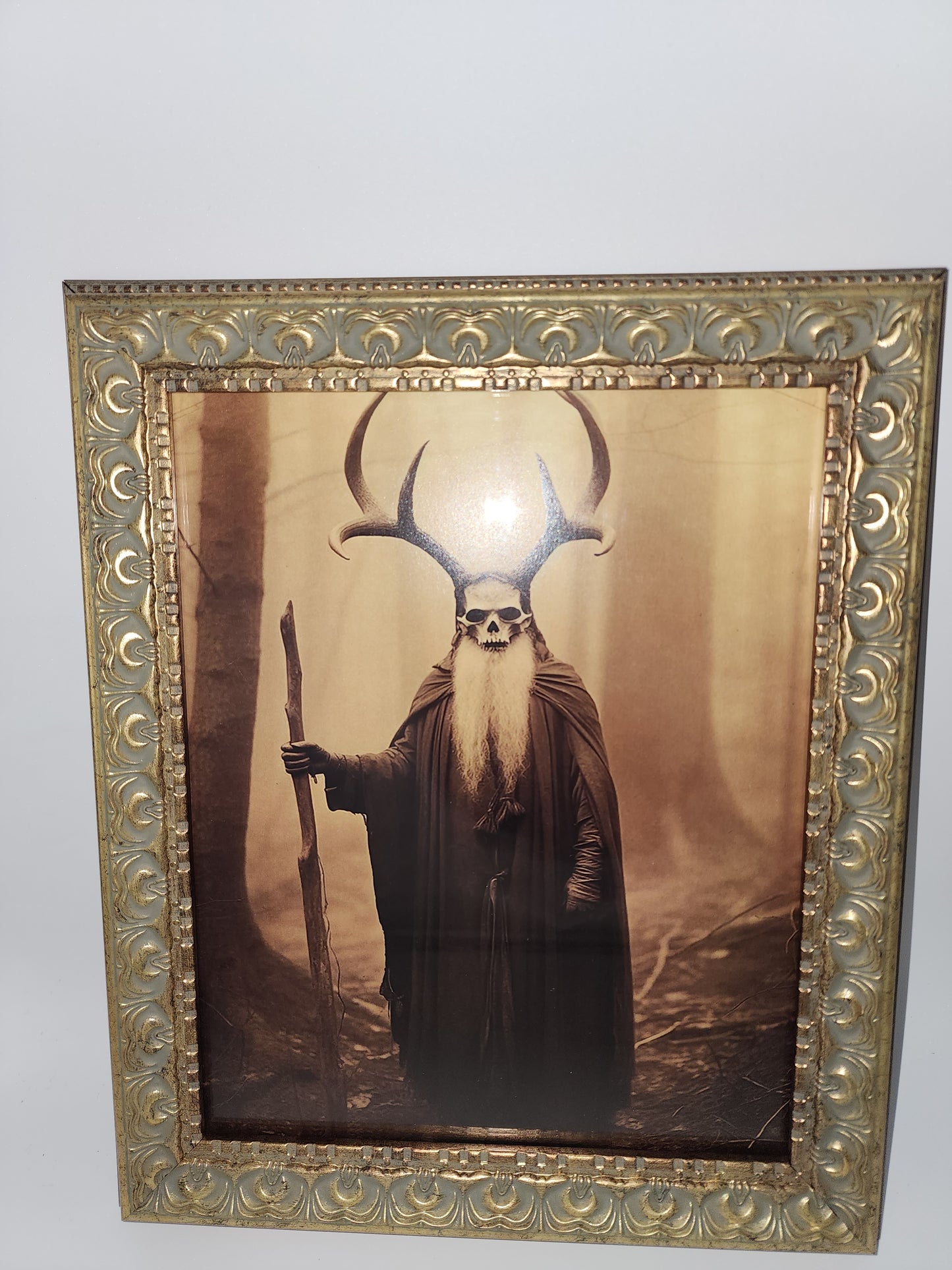 Creepy Vintage Cult Horned Man Framed Print
