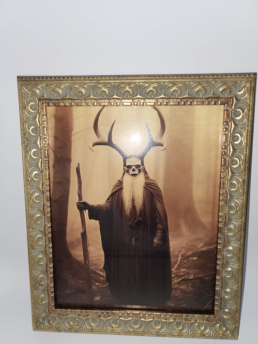 Creepy Vintage Cult Horned Man Framed Print
