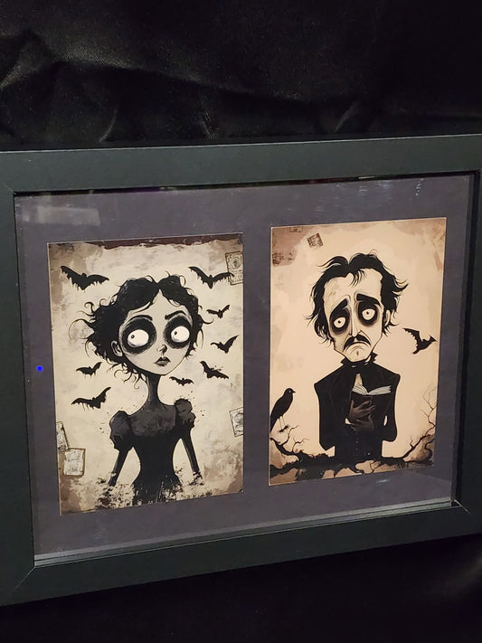 Edgar Allen Poe Couple Raven Bats Framed Prints Wall Art