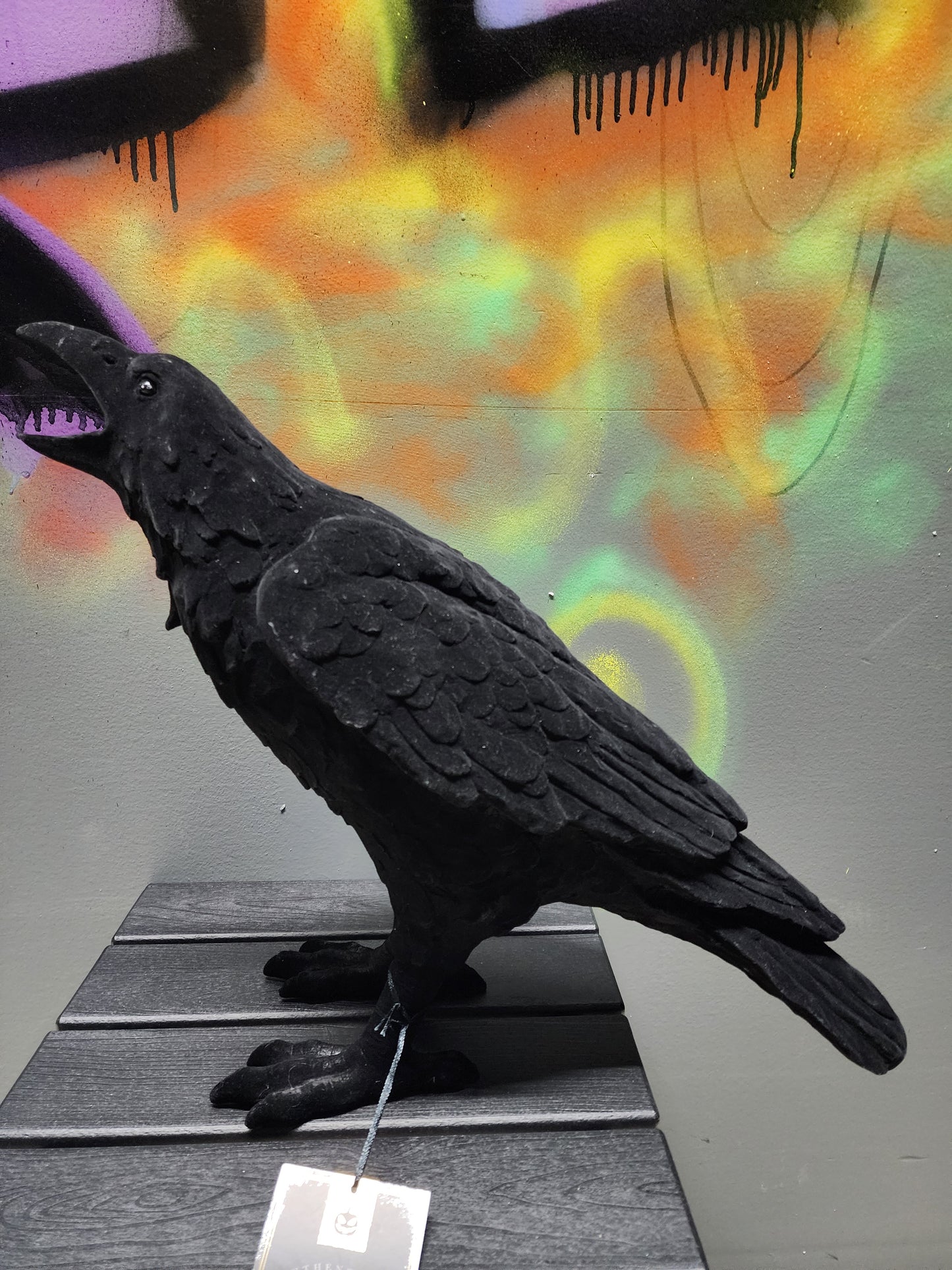 Large Flocked Raven Statue