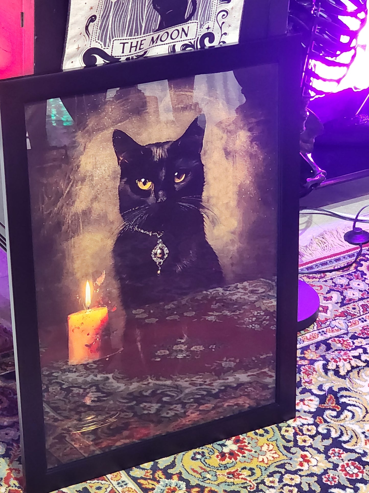 Witch's Familiar Black Cat Framed Print Halloween Gothic Victorian