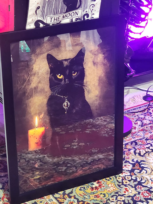 Witch's Familiar Black Cat Framed Print Halloween Gothic Victorian