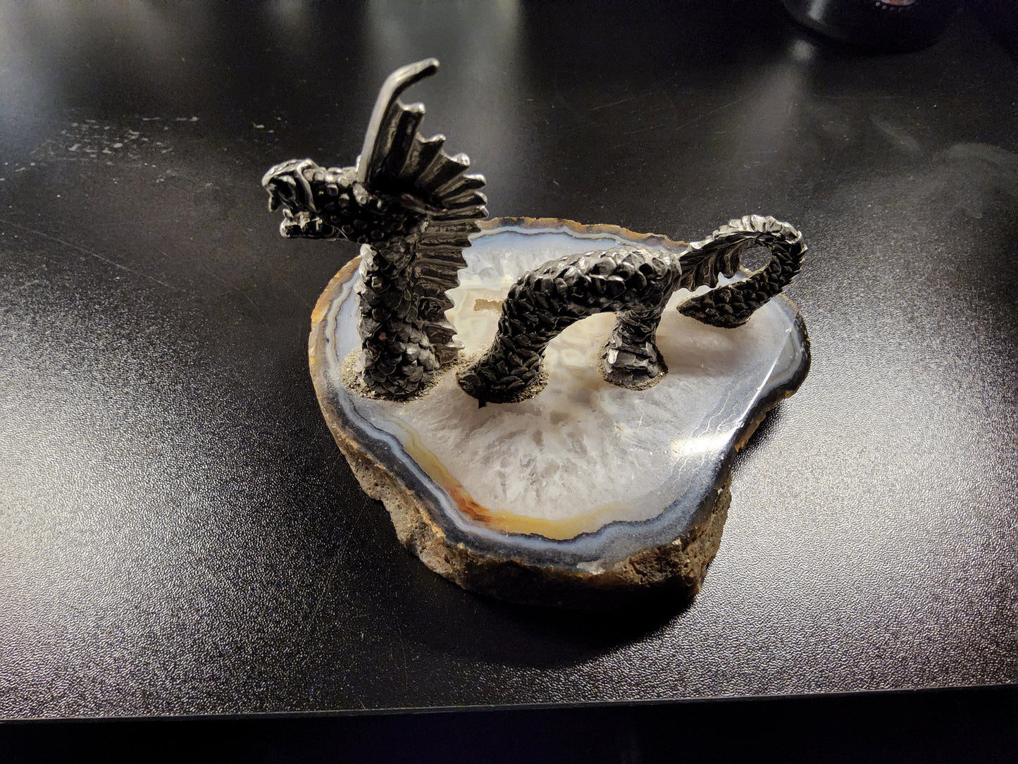 Vintage Geode with pewter dragon