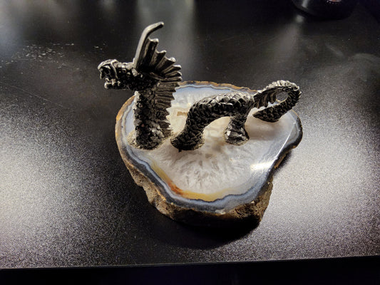 Vintage Geode with pewter dragon