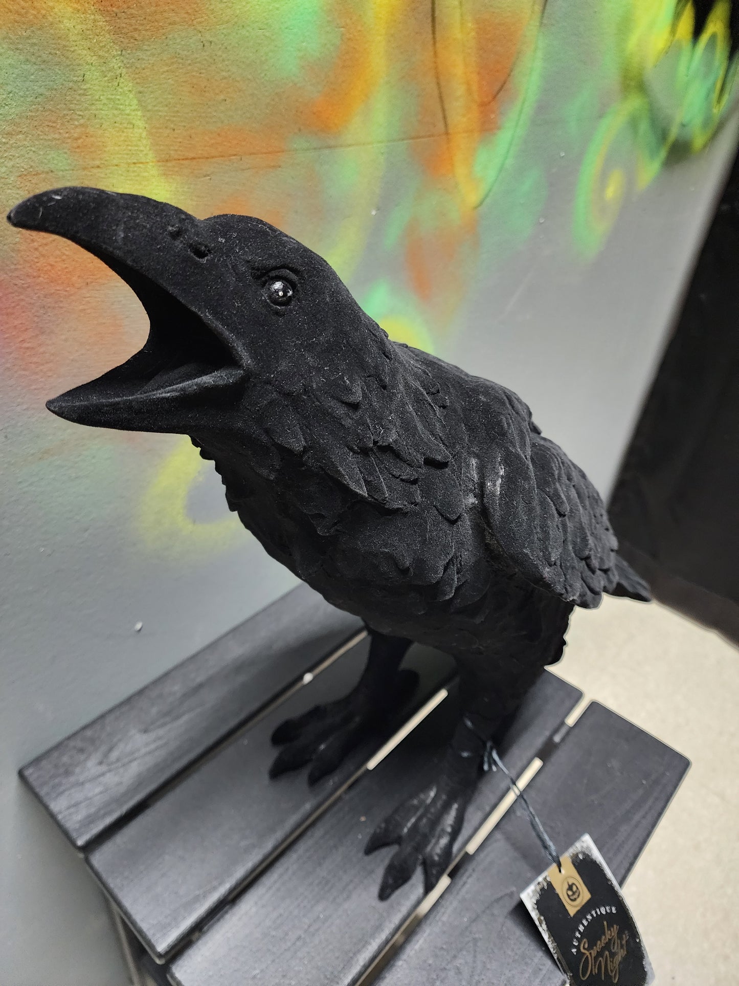 Large Flocked Raven Statue