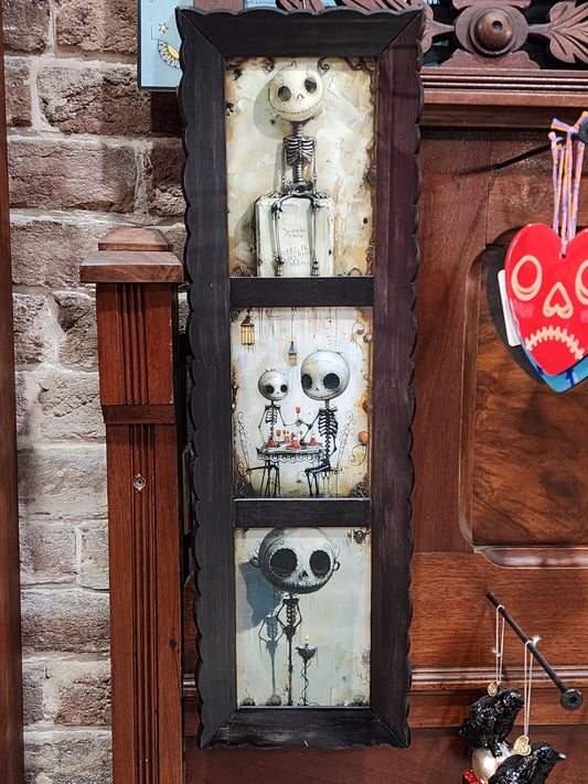 Boney Skeletons Framed Creepy Cute Vintage Halloween Gothic Wall Art.