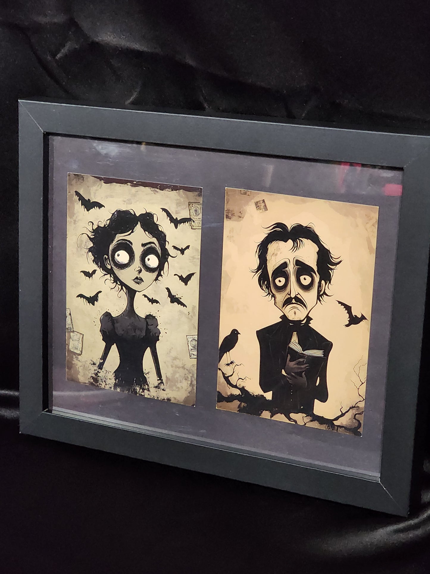 Edgar Allen Poe Couple Raven Bats Framed Prints Wall Art