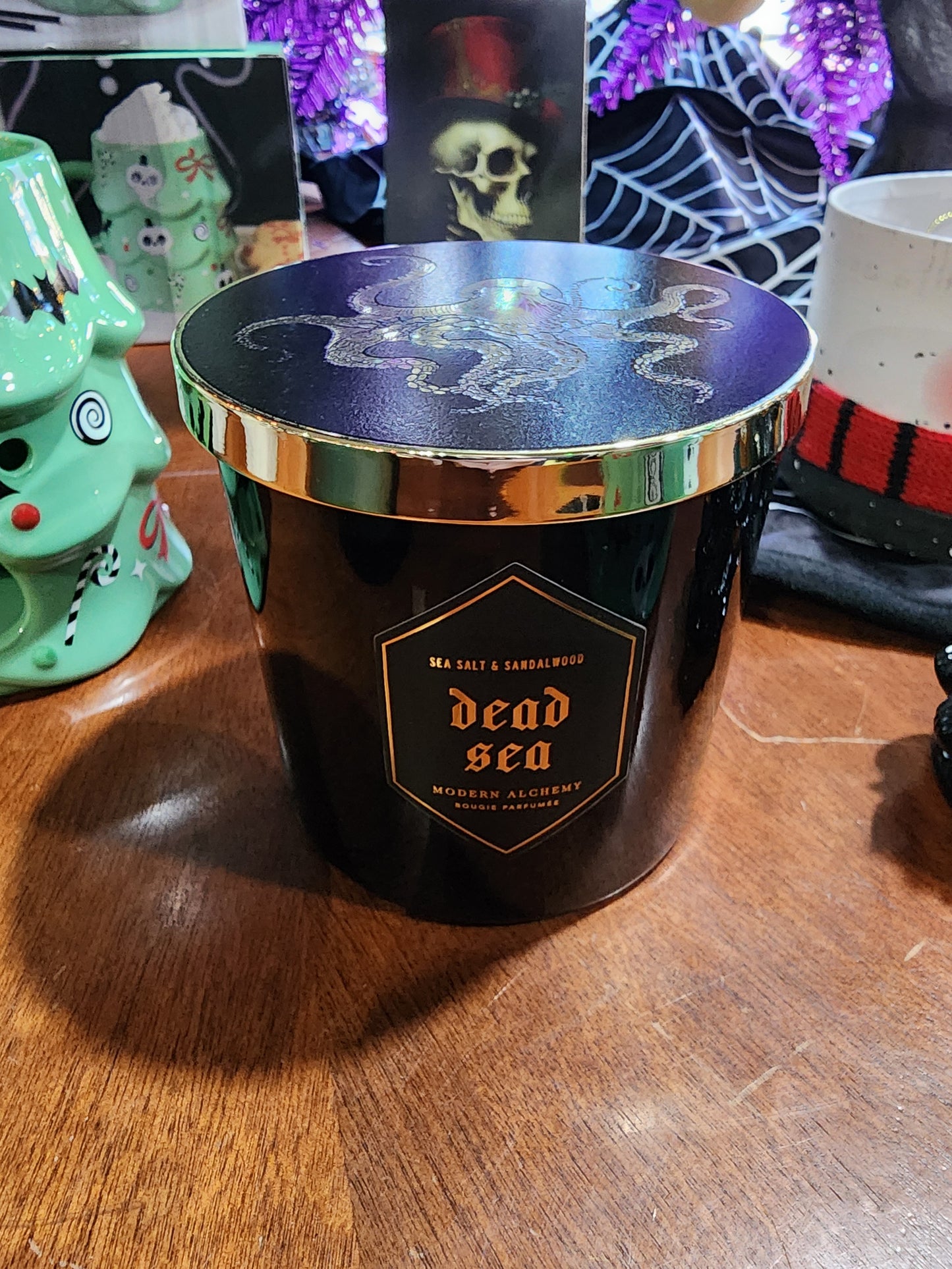 Octopus Black from the Black Forest Large Glass Candle Sea Salt & Driftwood