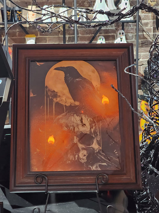 Raven and Skull in Moonlight Framed Print