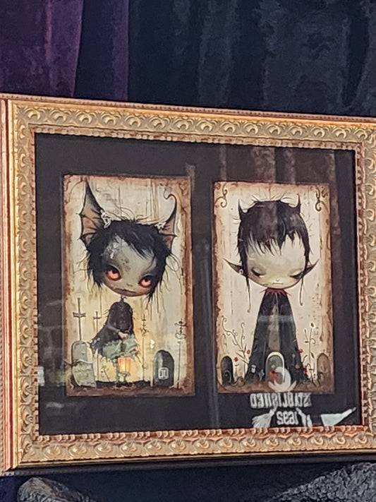 Whimsigoth Vampire Children Creepy Cute Gothic, Halloween, Vintage Framed Print