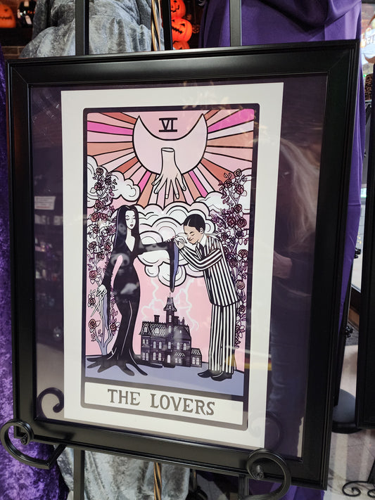 Morticia and Gomez Addams Gothic Valentine "The Lovers" Tarot Card Framed Print