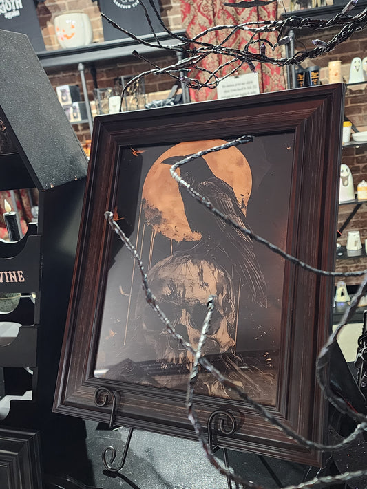 Raven and Skull in Moonlight Framed Print