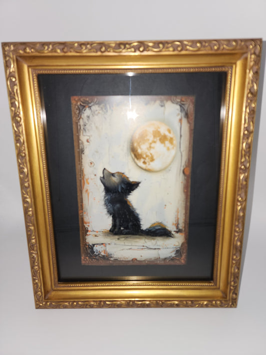 Baby Wolf Howling at the Moon Framed Print