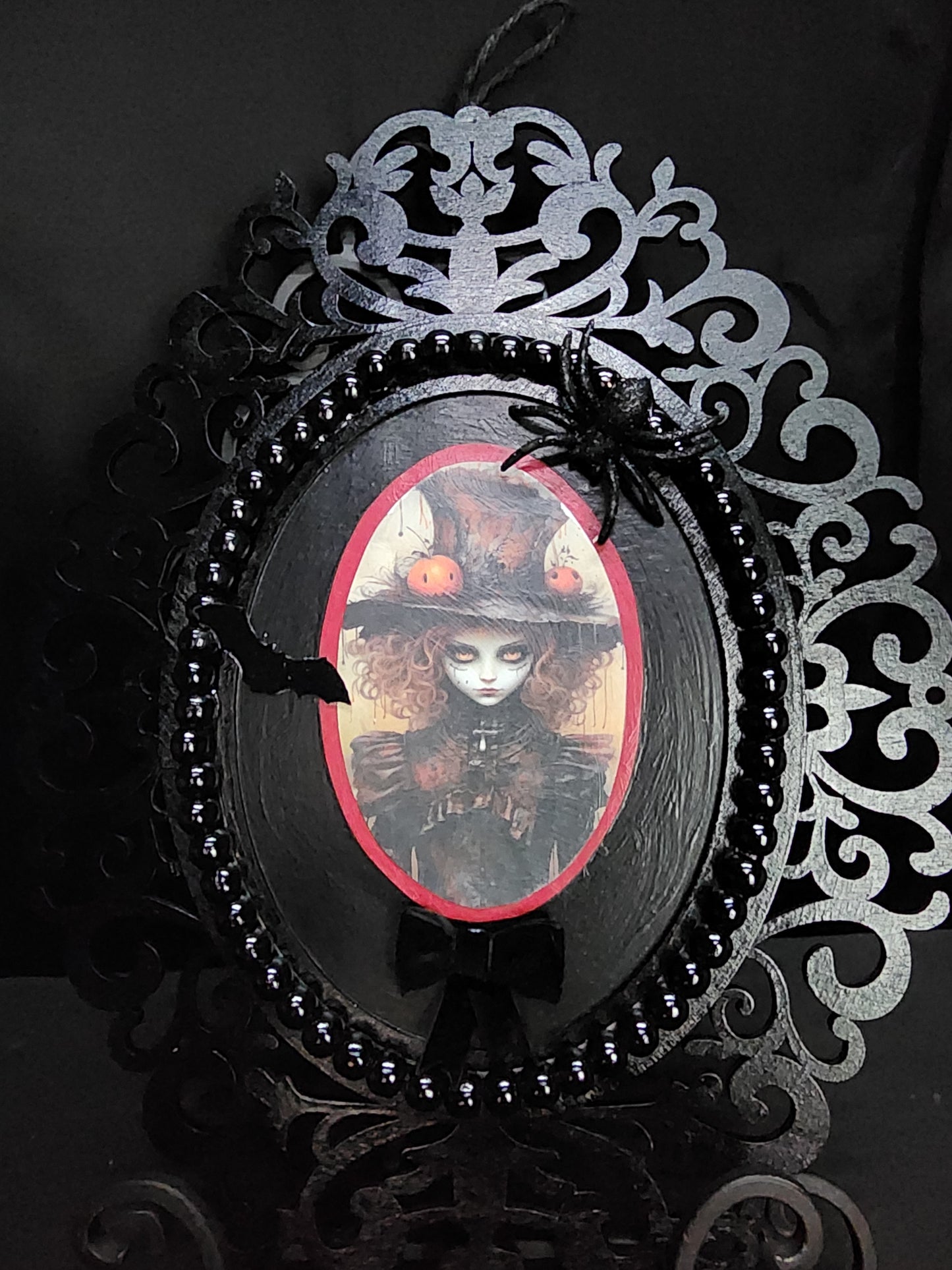 Oval Cursed Creepy Girl Framed Print Halloween, Goth, Whimsigoth