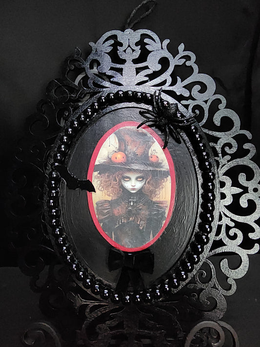 Oval Cursed Creepy Girl Framed Print Halloween, Goth, Whimsigoth