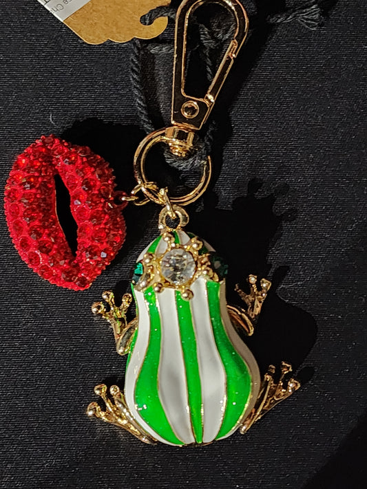 Frog Prince Victorian Goth Purse Charm Sparkle Lips