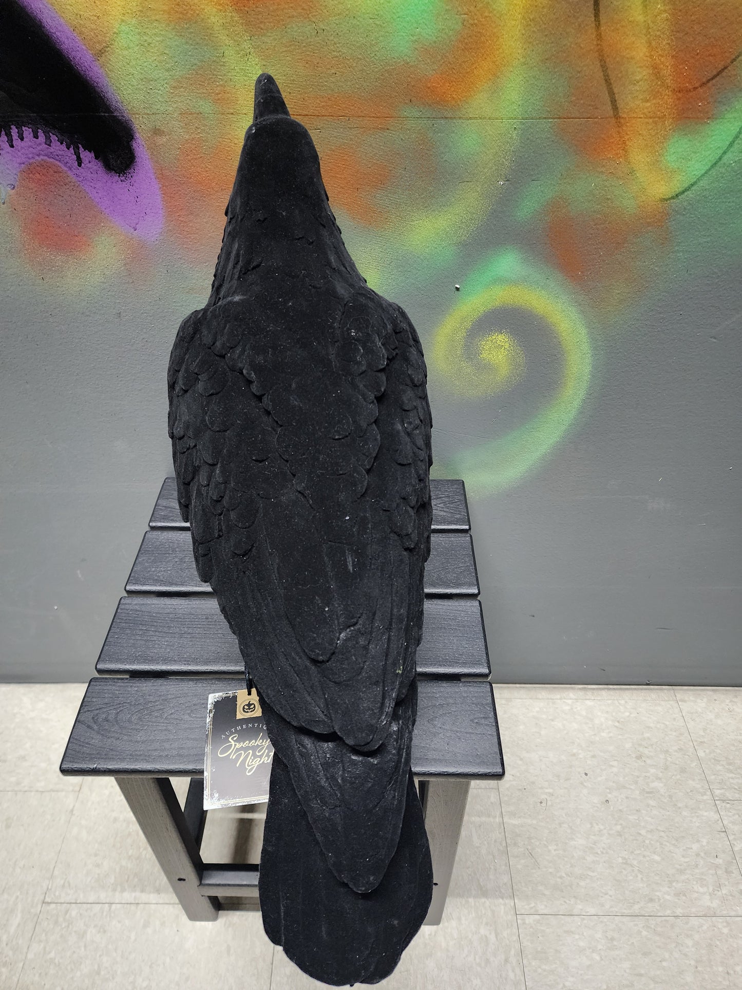 Large Flocked Raven Statue