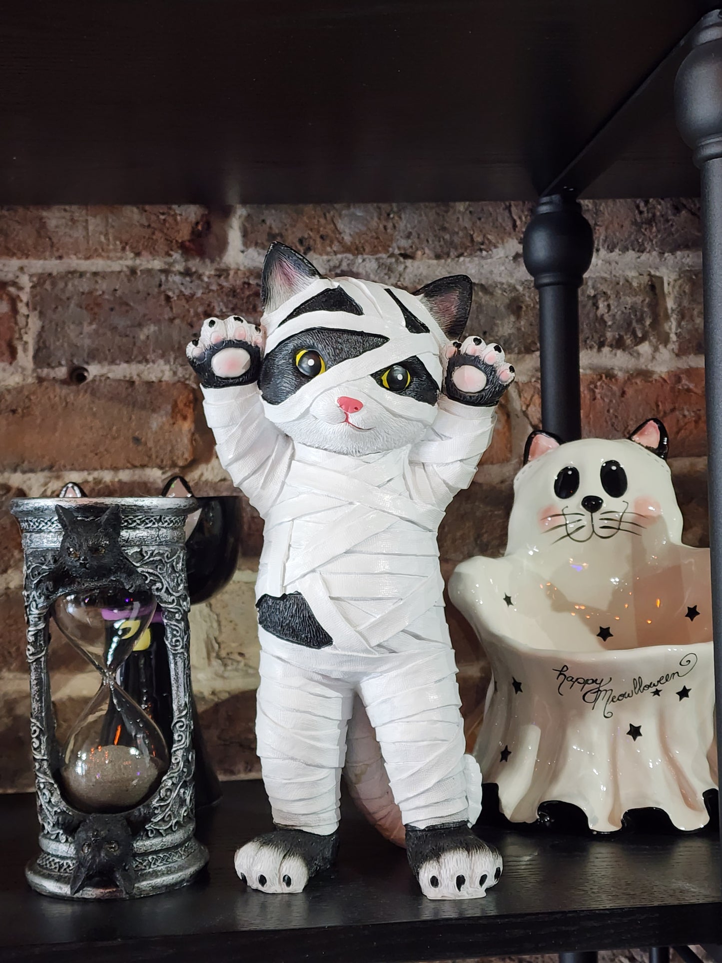 Mummy Black Cat Halloween Statue