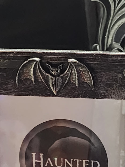 Black Distressed Coffin Shaped with Bat Picture Frame