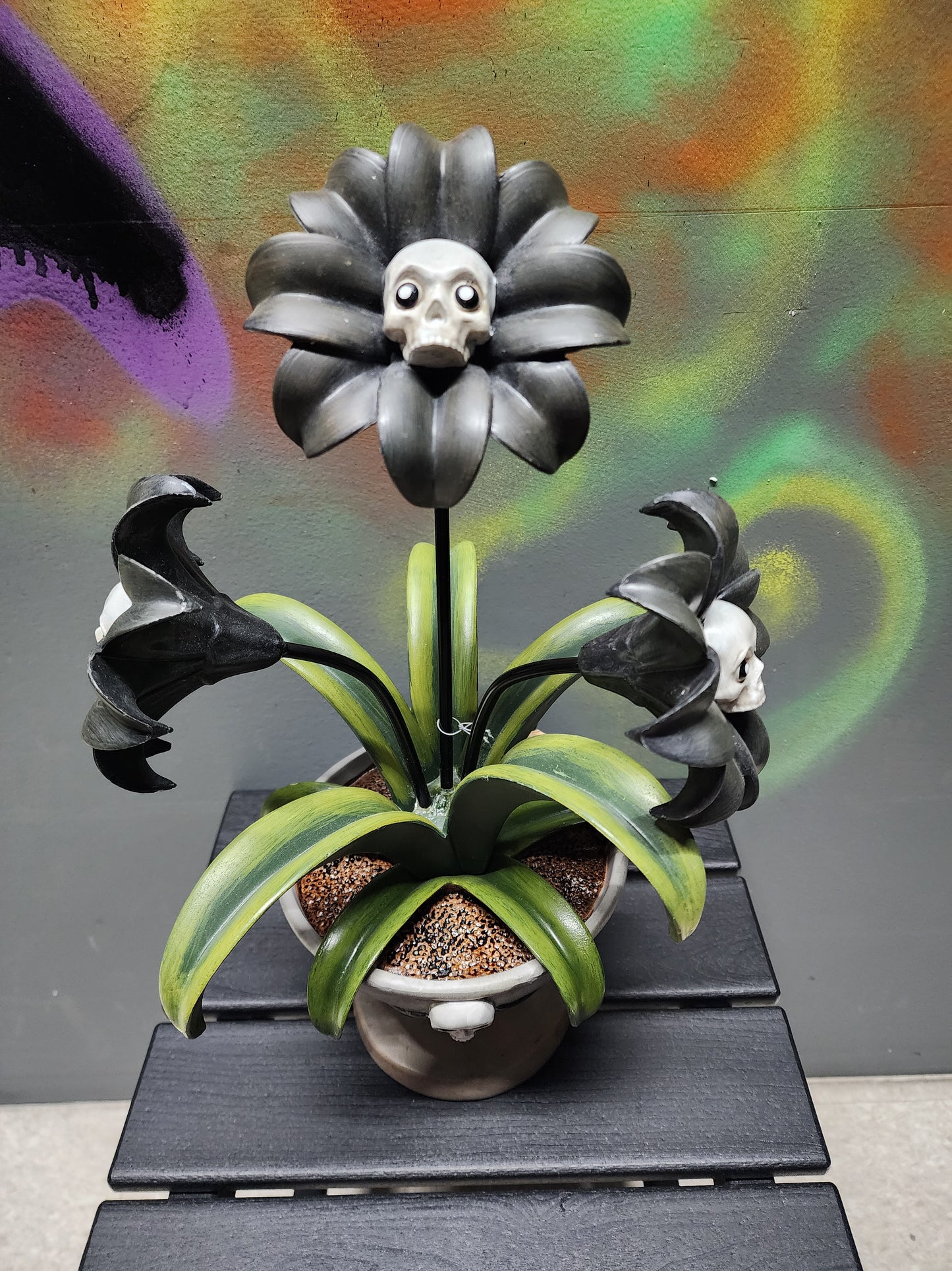 Goth Garden Potted Plant Skull Flower Pot