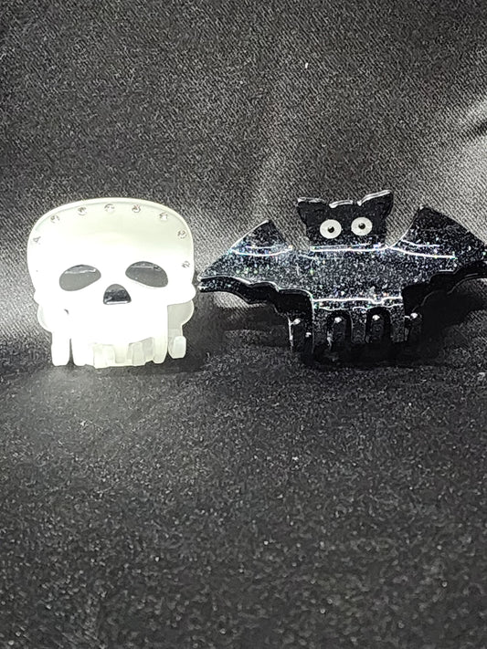 Glow in the Dark Black Bat Skull Hair Claw Clip Whimsigoth