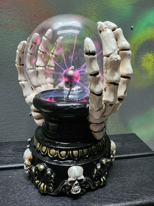 Jacobs Ladder LIT Skeleton Hands Crystal Ball Statue