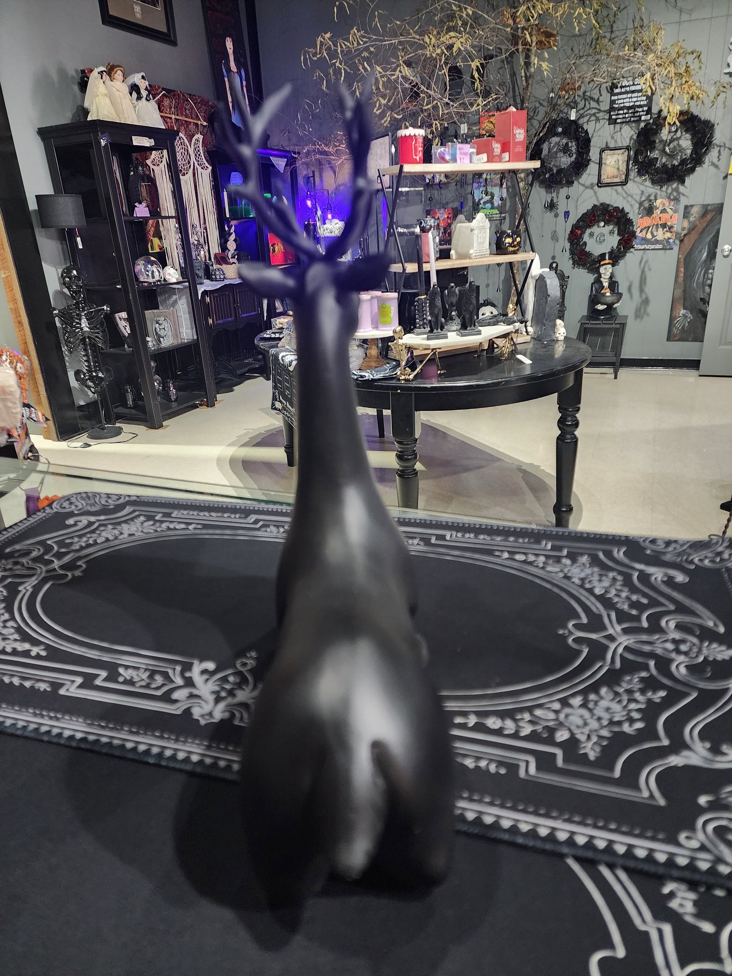 Large Black Reindeer Deer  Figurine