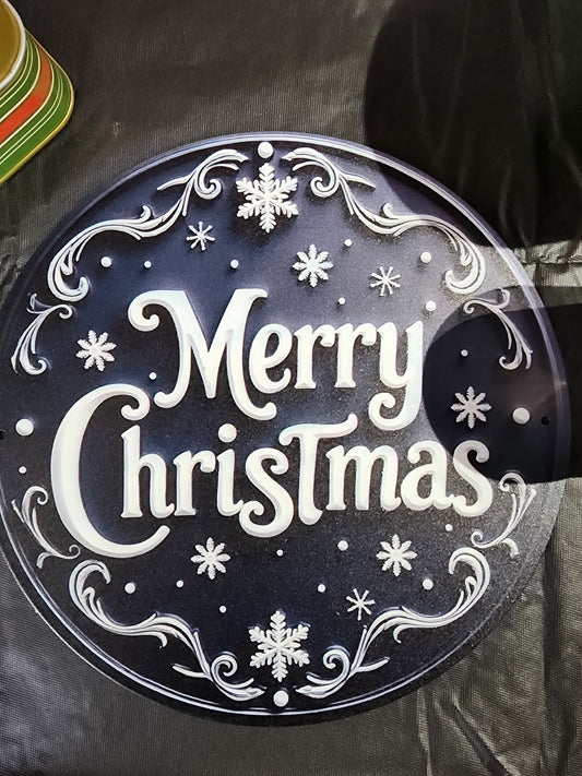 Merry Christmas Black and White Metal Wall Art Plaque