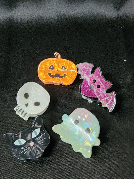 Two for TEN Halloween Hair Claw Clip Bat, Black Cat, Skull, Pumpkin, Ghost
