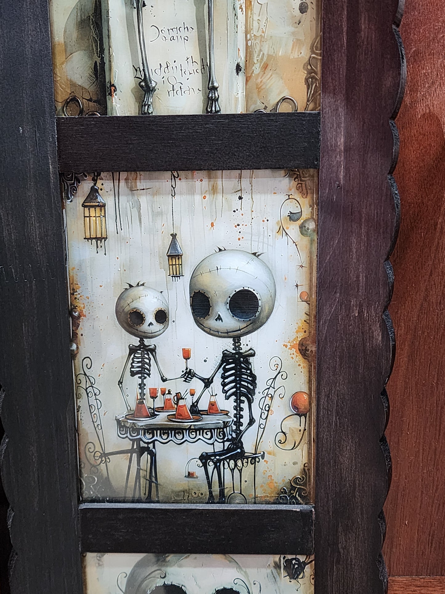 Boney Skeletons Framed Creepy Cute Vintage Halloween Gothic Wall Art.