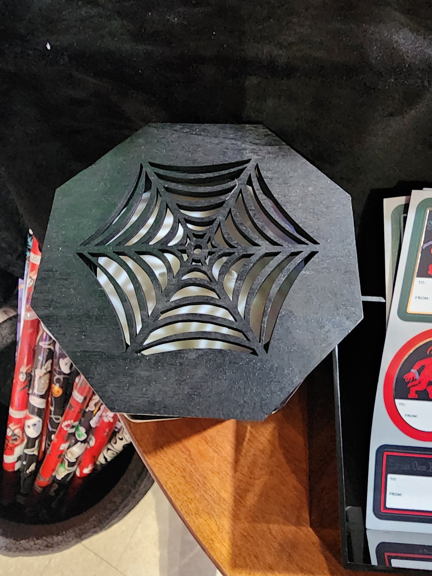 XL Foggy Graveyard Creep it Real Glass Candle Black  Spiderweb Wood Lid