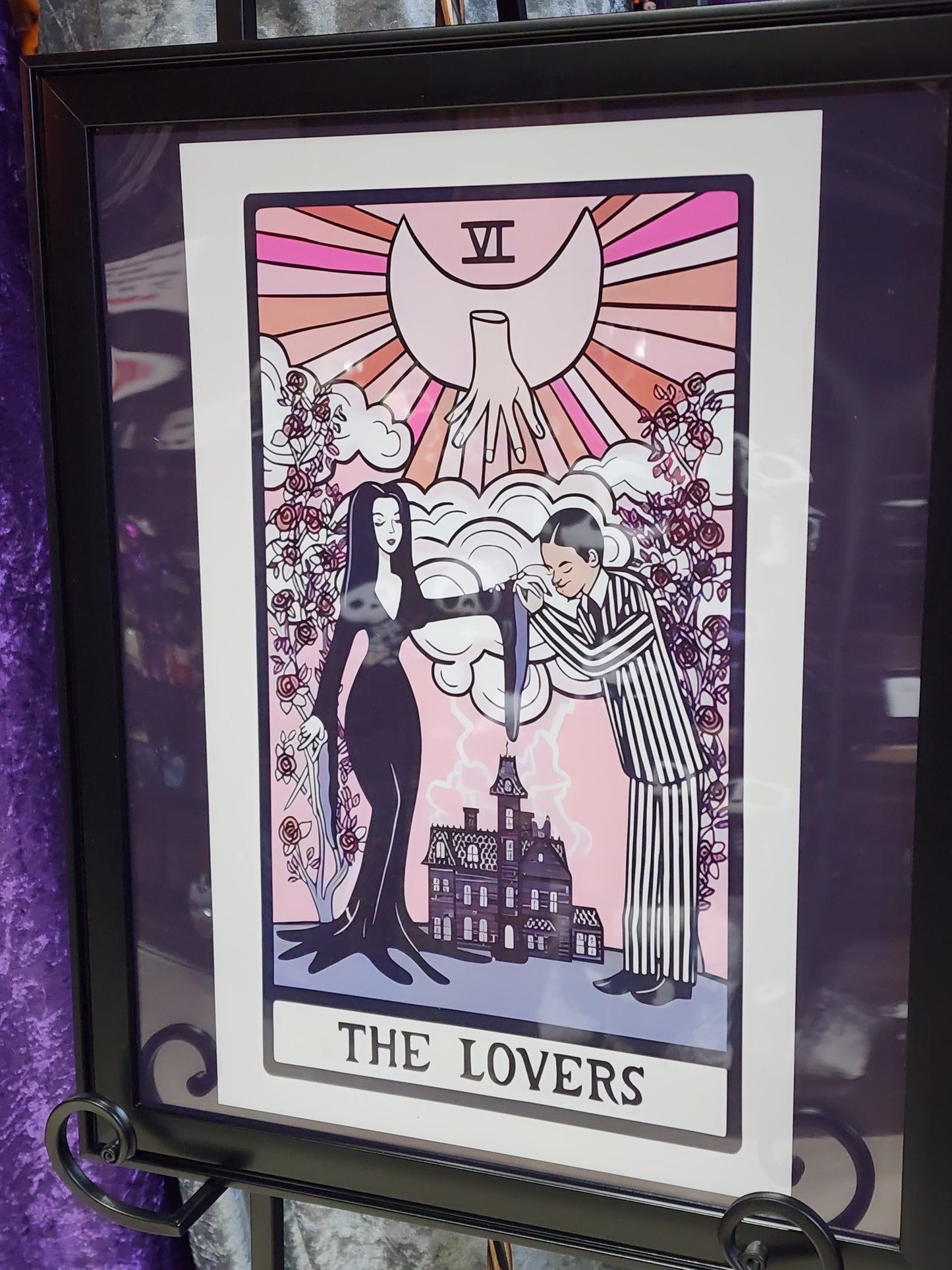 Morticia and Gomez Addams Gothic Valentine "The Lovers" Tarot Card Framed Print